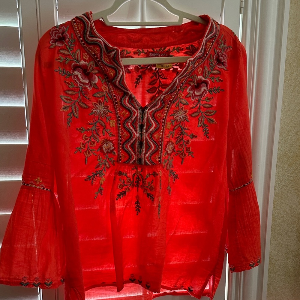 Johnny Was Scarlet Embroidered Blouse